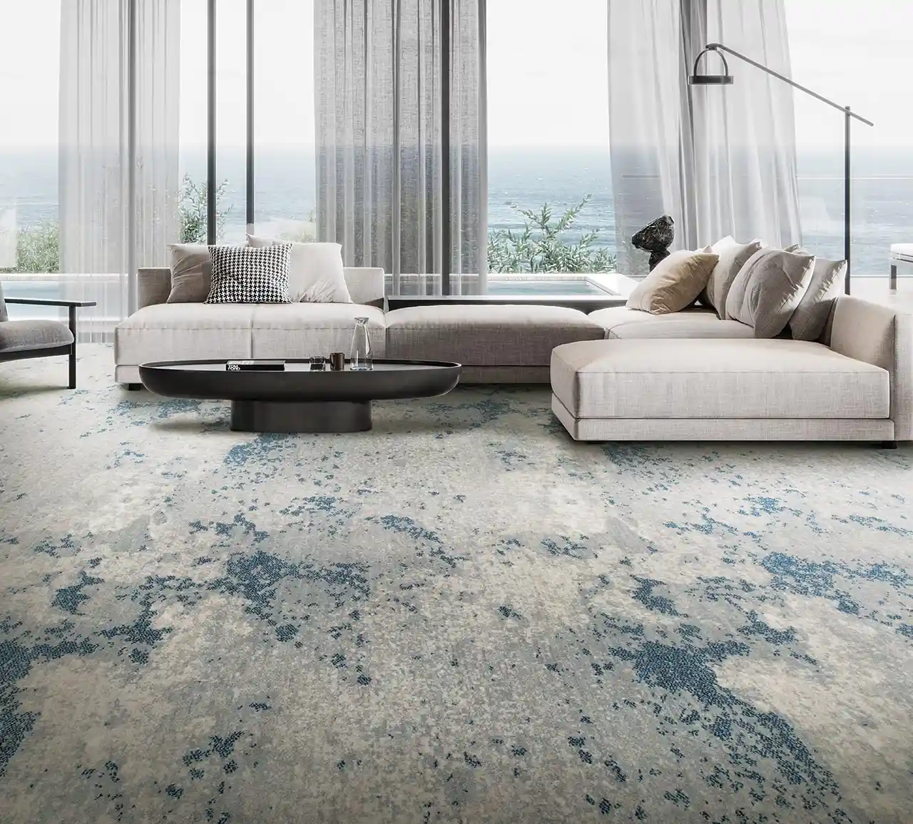 Blue and white carpet